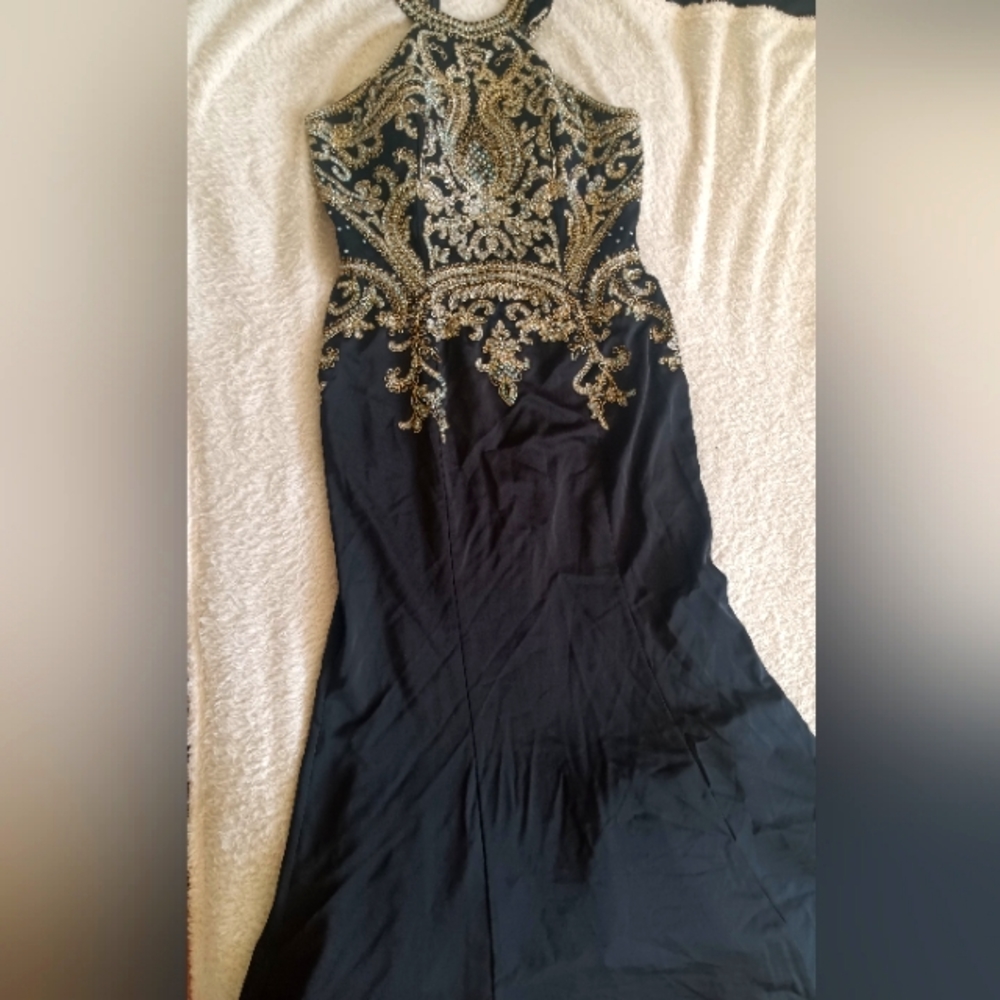 Gold and Black Floor Length Formal Gown
